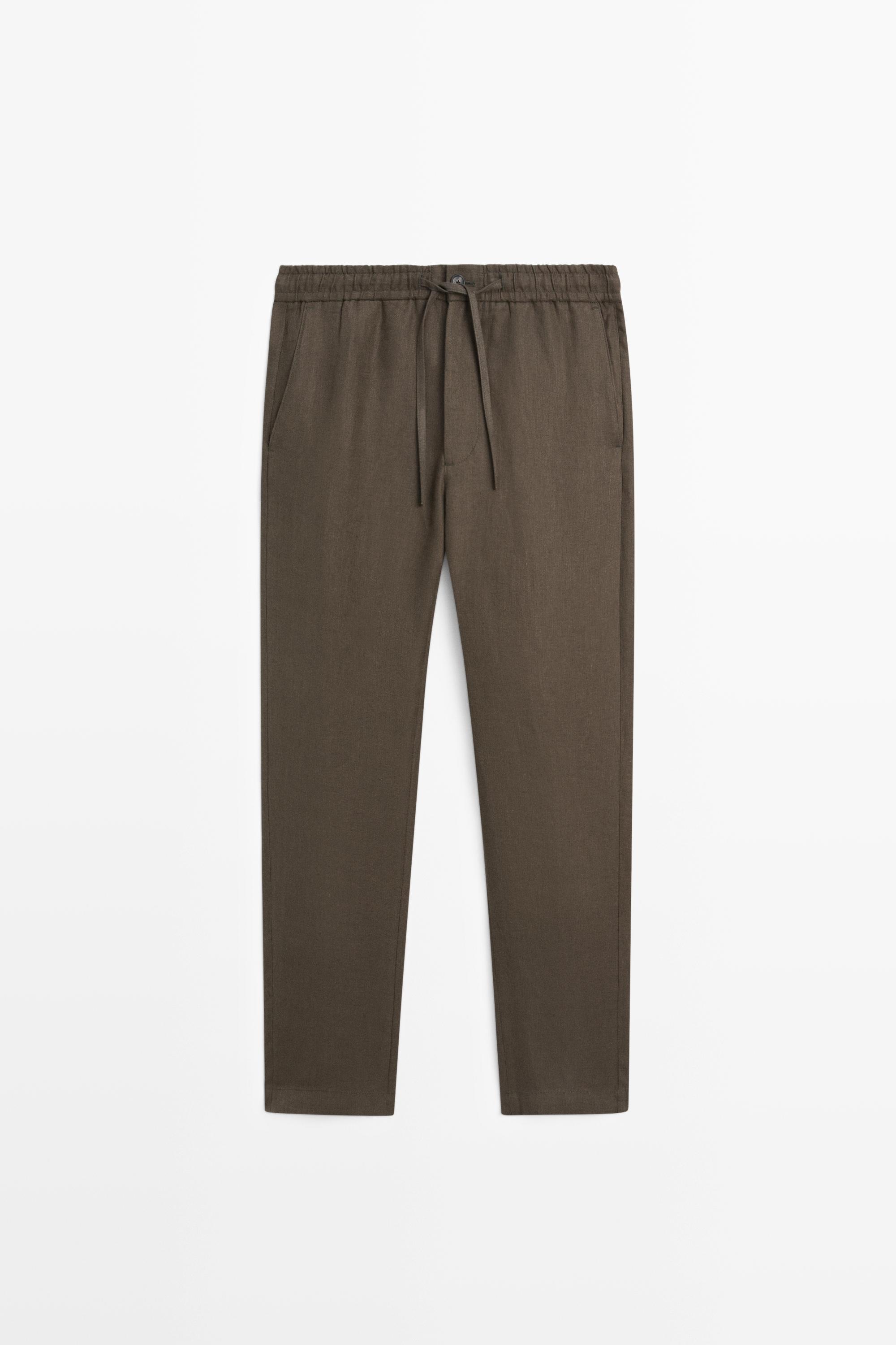100% linen trousers with herringbone detail